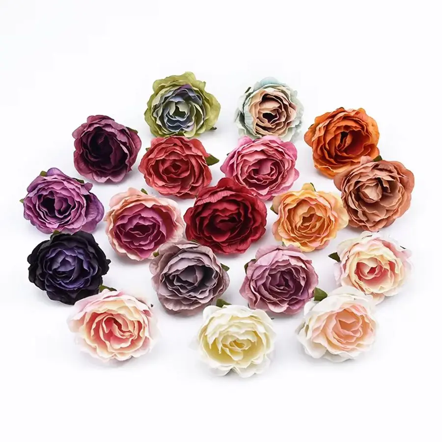 10pcs Artificial Flower Multicolor Rose Heads Outdoor Wedding Garden Party Floral Filler Home Dining Table Scrapbook DIY Decora