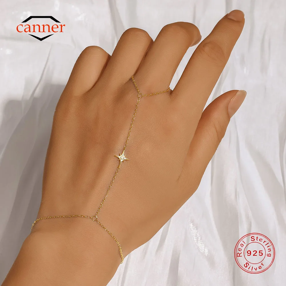 CANNER Minimalism Octagonal Star Finger Bracelet For Women 925 Sterling Silver Ins Flower Multi-layer Bracelet Fine Jewelry