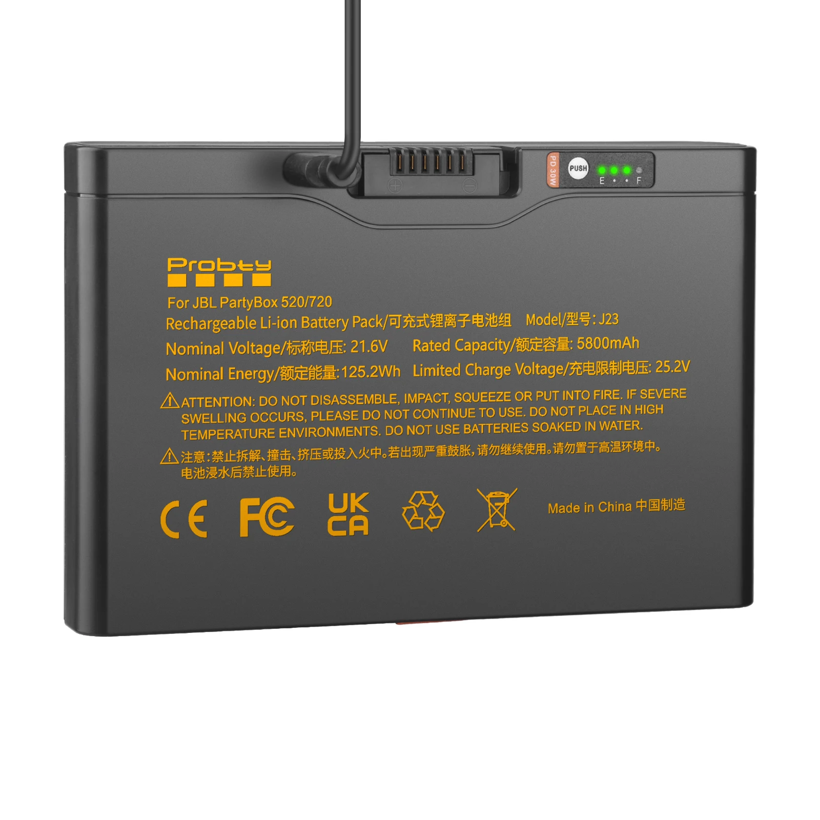 JBL PartyBox Stage 520/720용 5800mAh USB-C 충전식 배터리, PartyBox 520/720 휴대용 스피커용 예비 배터리