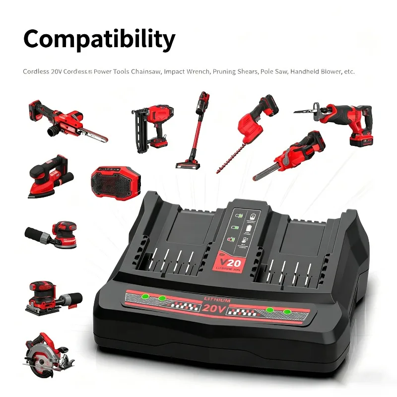Portable Fast-charging Station Lithium Battery Charger Suitable for Craftsman 20V Li-ion Batteries Dual-port 20V Battery Charger