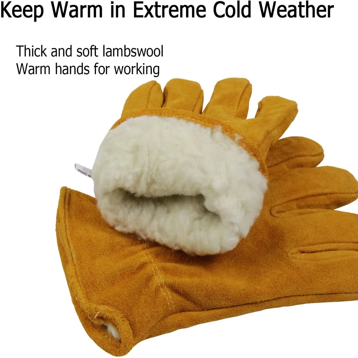 Work Gloves Winter Insulated Snow Cold Proof Leather Glove Thick Thermal Imitation Lambswool - Extra Grip Flexible Warm for Work