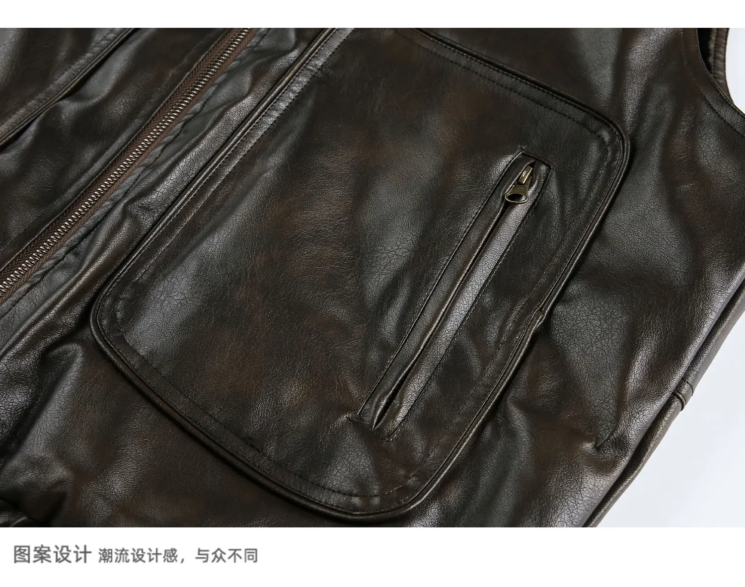 النمط الأمريكي الرجعية بولي Leather الجلود الوقوف طوق سترات الرجال النساء 2025 شتاء جديد الاتجاه الدافئة سترات سترة جيب الديكور تانك القمم #3