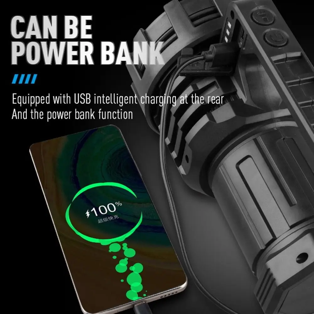 

High Power Super Bright Flashlight 6 Modes USB Rechargeable Strong Light Torch Multifunctional Durable Portable LED Flashlight