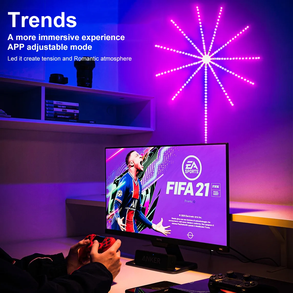 USB LED Smart Fireworks Lights Indoor Outdoor Sparkler Lights Remote & App Control Music Sync Wall Lamp For Room Party DIY Decor