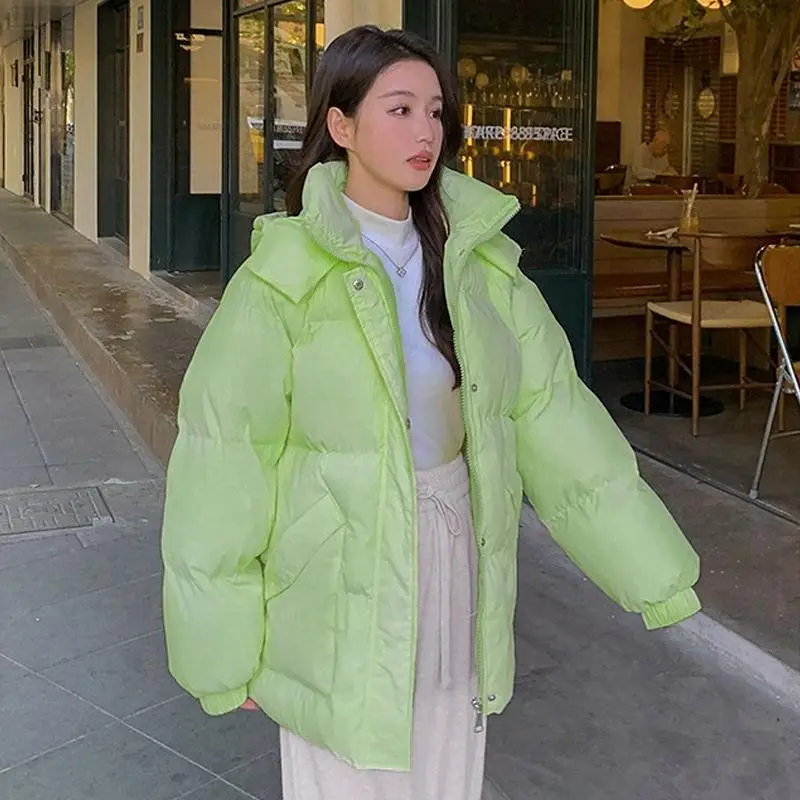 Winter Thick Warm Down Cotton Jacket Women Hooded Parka Puffer Jacket Long Sleeve Solid Pockets Quilted Korean Coat Parkas