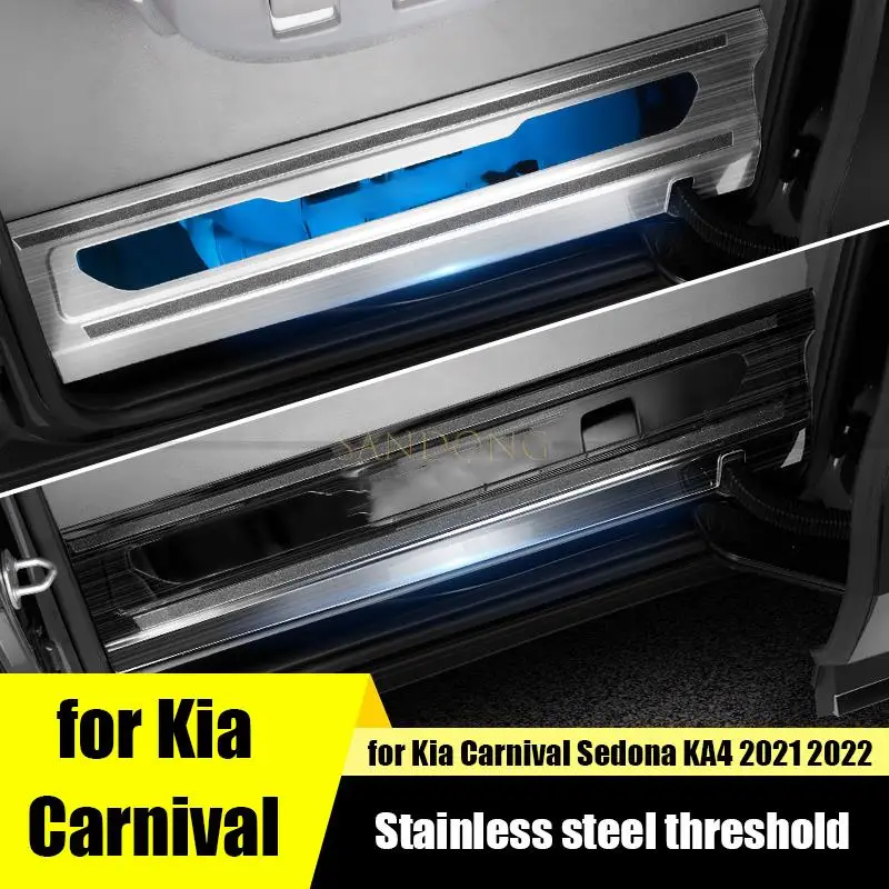 stainless steel door sill strip anti-skid protection decoration modification accessories for Kia Carnival Sedona KA4 2021 2022