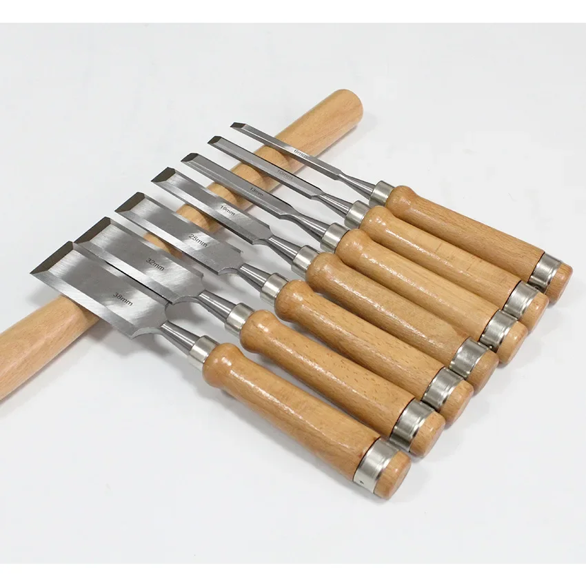 Professional Wood Chisels Set Sharp Chrome-Vanadium Steel Wood Carving Chisels Beech Handles Ergonomic DIY Wood Carving Tools