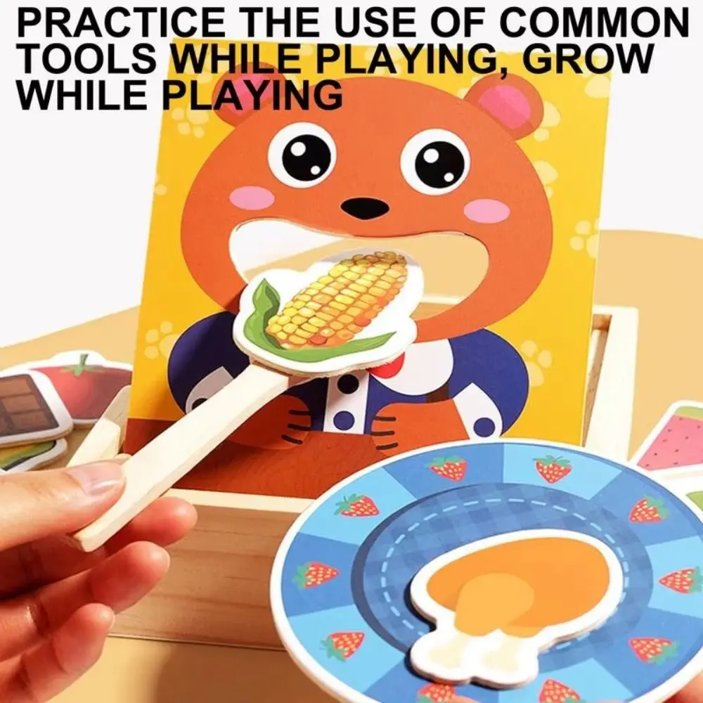 Simulazione di alimentazione alimentare Gioco di alimentazione Simulazione Educazione precoce Orso Finta set di cibo Cucchiaio Gioco di ruolo Giocattolo di alimentazione in legno