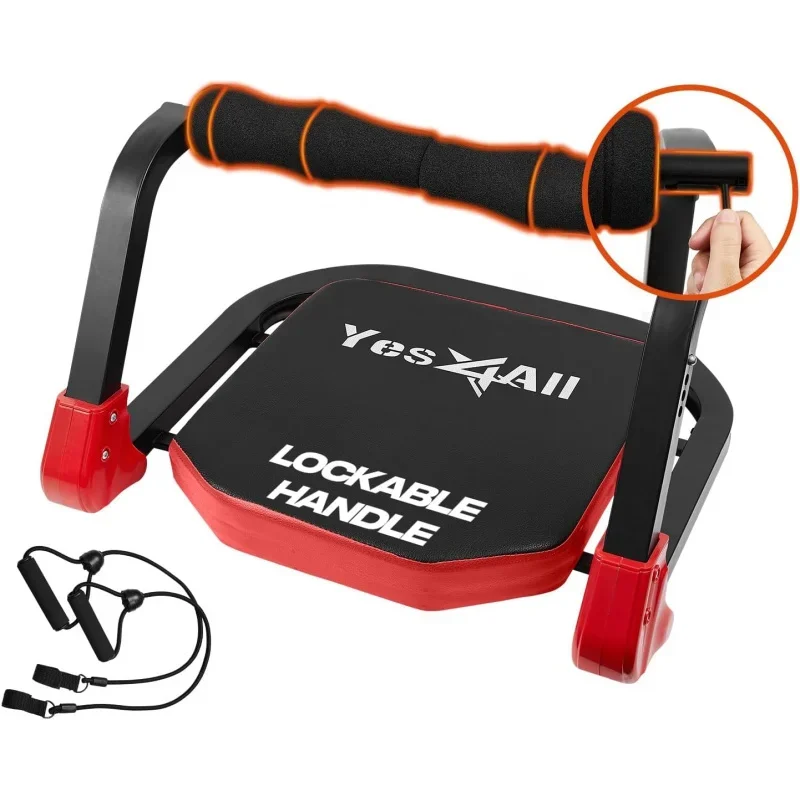 Ab Crunch Machine For Total & Core Abdominal, Situp Lockable With Ergonomic Foam Handle & 2 Resistance Band