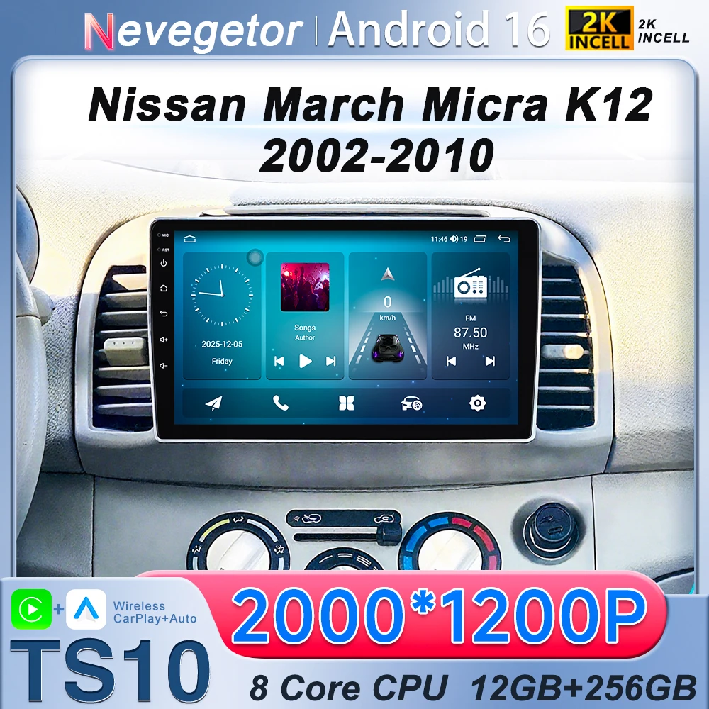 Android Car Radio For Nissan March Micra K12 2002-2010 Navigation Auto GPS Head Unit Stereo 5G WIFI Multimedia Wireless Carplay