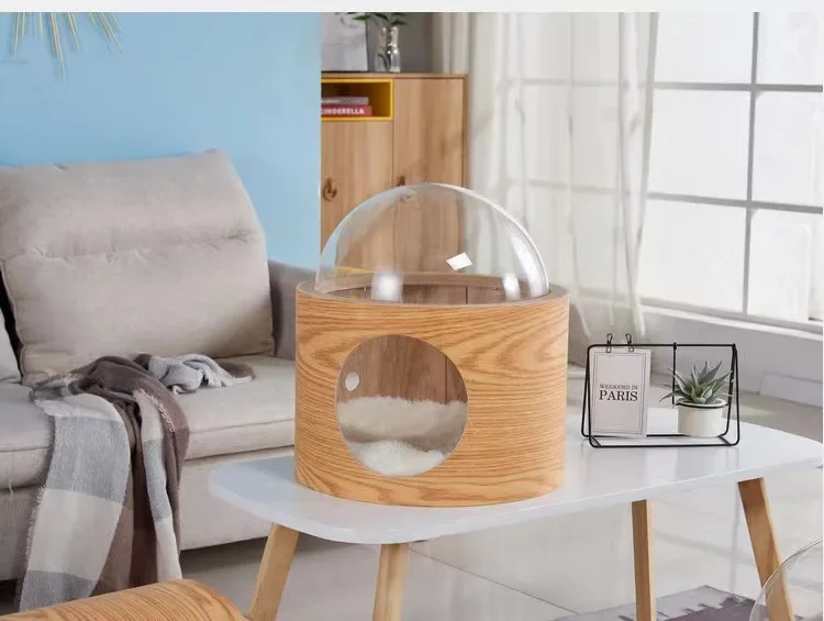 2023 new design wood spaceship cat nest bed with bubble pod window wall mounted Perch for small cats