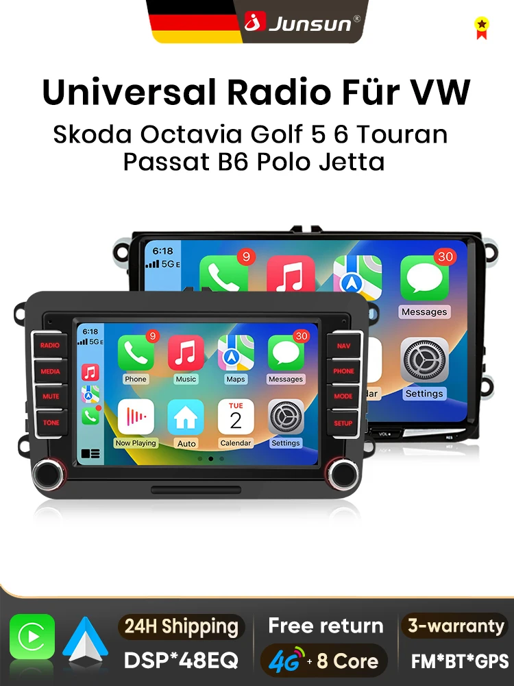 Junsun 7" 9" Android-Autoradio für VW Volkswagen Skoda Octavia Golf 5 6 Touran Passat B6 Polo Jetta, kabellos für Apple CarPlay, Auto-IPS-Bildschirm, Stereo-Multimedia-Videoplayer,