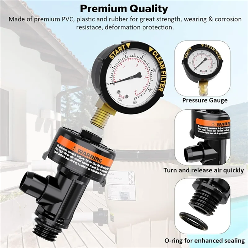 

98209800 Pool Filter Pressure Gauge, Manual Bleed Valve Release Valve For Pool And Spa Filters 98209803 Easy Install