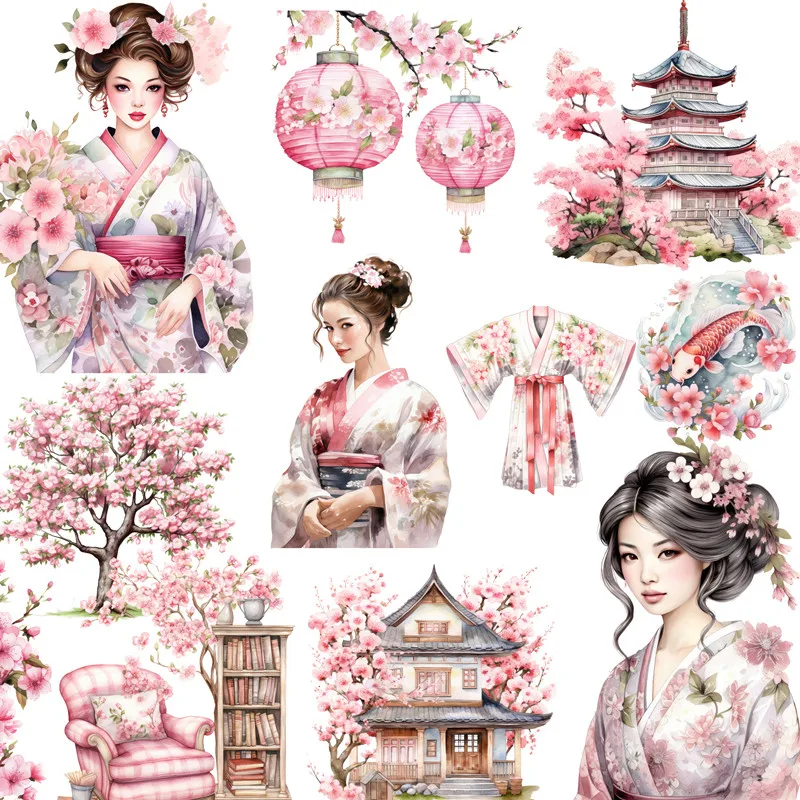 12 teile/paket japanische Sakura Kimono Aufkleber DIY Handwerk Scrap booking Album Junk Journal dekorative Aufkleber