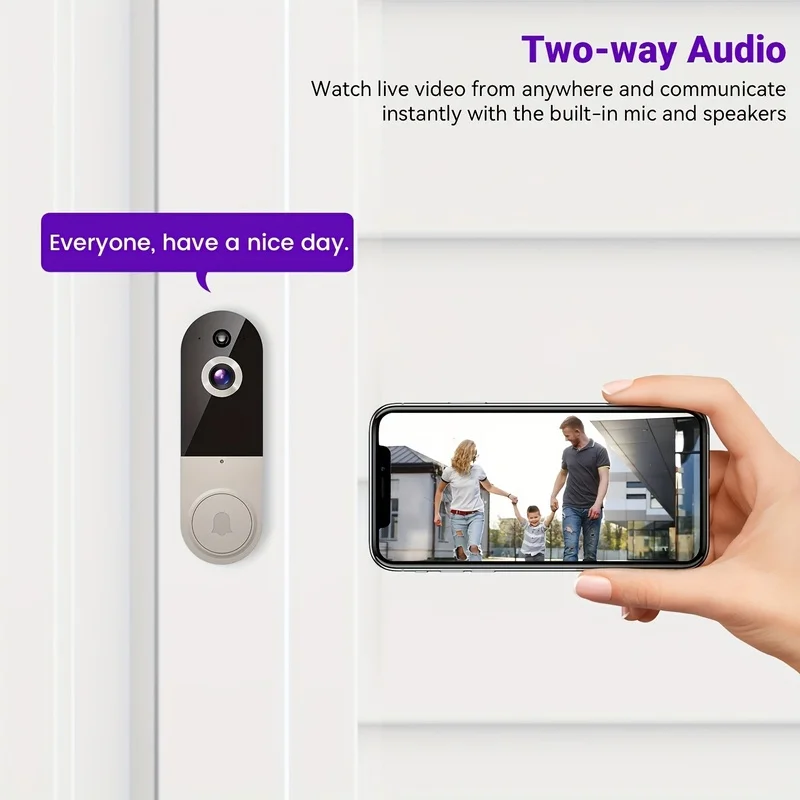 2K Wireless Smart Doorbell, WiFi Camera, Night Vision Function, Artificial Intelligence Snapshot, Rechargeable Battery, Photo