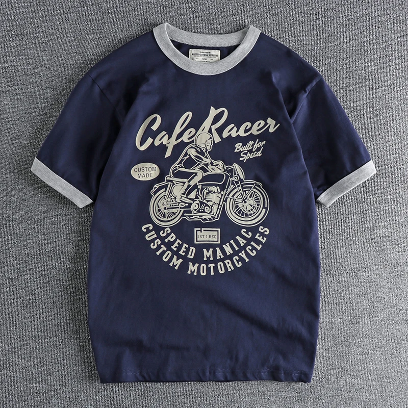 200gsm 100% Cotton Motorcycle Letter Printed t shirts for men Summer Loose Tees Tops 24SS Y2k Youth Male Vintage High Quality