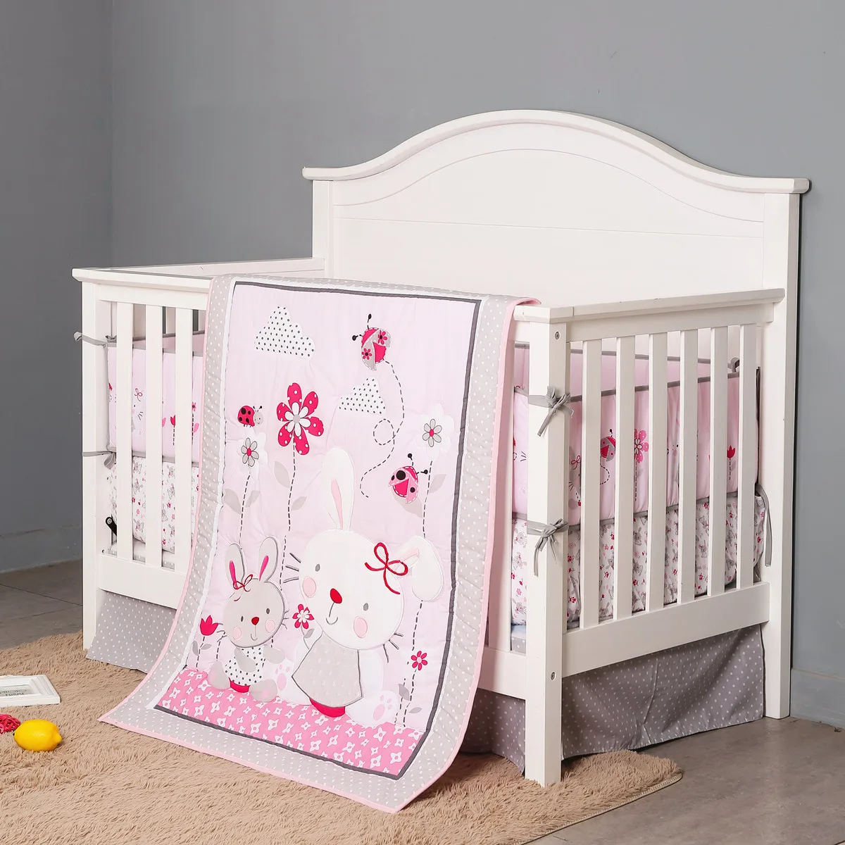 

7Pcs Rabbit Baby Crib Bedding Set Standard Sized Cot Baby Sheet baby bed protector (4Bumper Crib Sheet Comforter Crib Skirt)