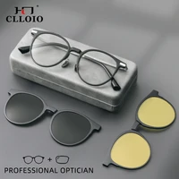 CLLOIO, gafas graduadas con Clip magnético redondo clásico para hombres y mujeres, gafas de sol polarizadas ópticas para miopía, gafas de lectura para hipermetropía