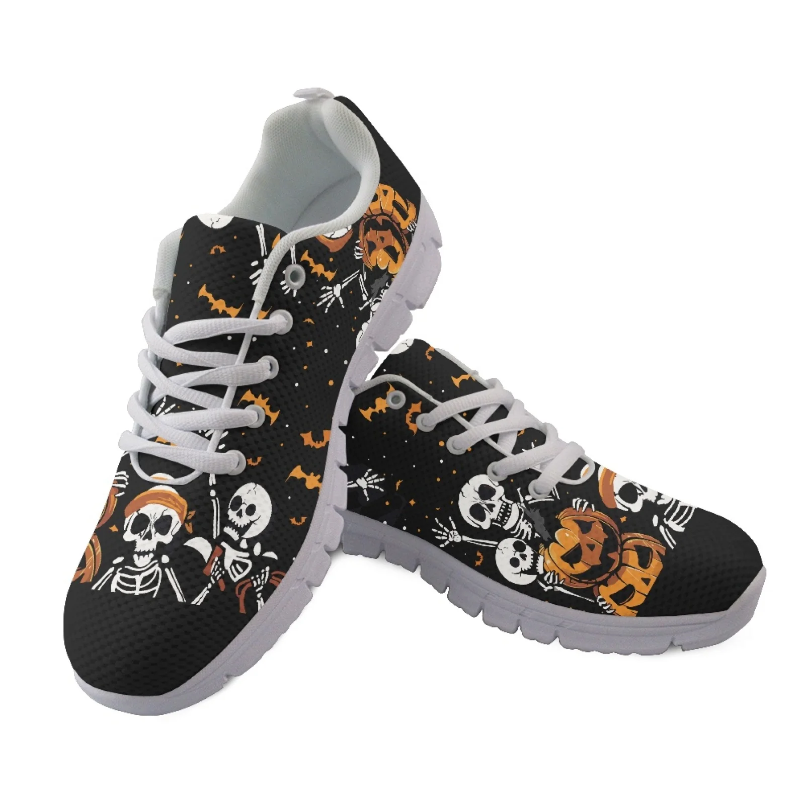 Coloranimal Spooky Skulls Pumpkins Bats New Arrival Walking Shoes Women Sneakers Lace up Sports Gym Jogging Athletic Shoes