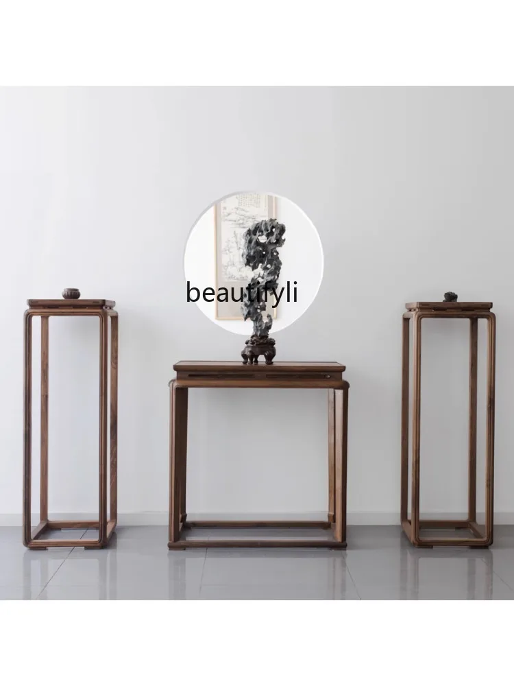 Zen New Chinese Flower Stand, Side Table North America Black Walnut Old Elm Wood Antique Living Room Bonsai Stand