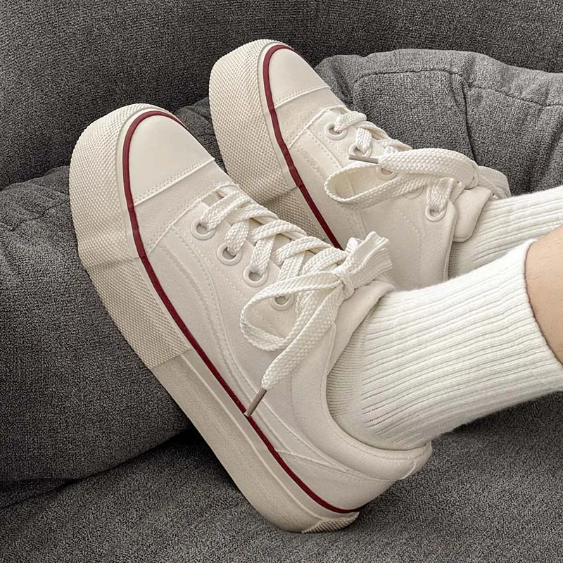 Women Thick Sole Casual Sneakers Students High Sole Canvas Shoes Girl Invisible Height Increased Platform Casual Sport Shoes