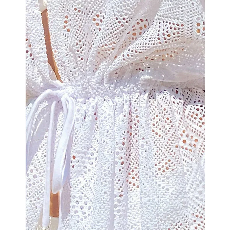 Novedad de verano, falda Sexy de encaje de Color sólido para mujer, Bikini Soluble en agua para playa, traje de baño para cubrir, ropa de protección solar