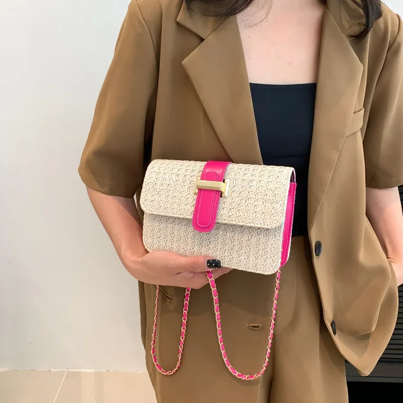 Straw woven small square bag for women new trendy fashion simple personalized shoulder crossbody bag for Lady Vacation Beach Bag