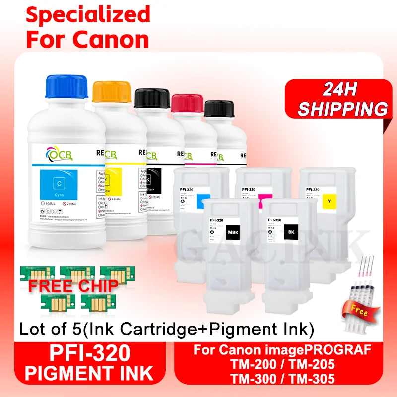 

Refill Ink Kit 250ML For PFI-320 PFI320 Refillalbe Ink Cartridge With ARC Chip For Canon imagePROGRAF TM-200 TM-205 TM-300 TM305