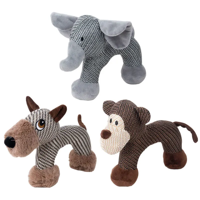 Dog Toys Cute Animal Shape Pet Toy Squeaky Sound Dog Teeth Cleaning Bite-resistant Plush Linen Toys Accompanying Toys Not Alone