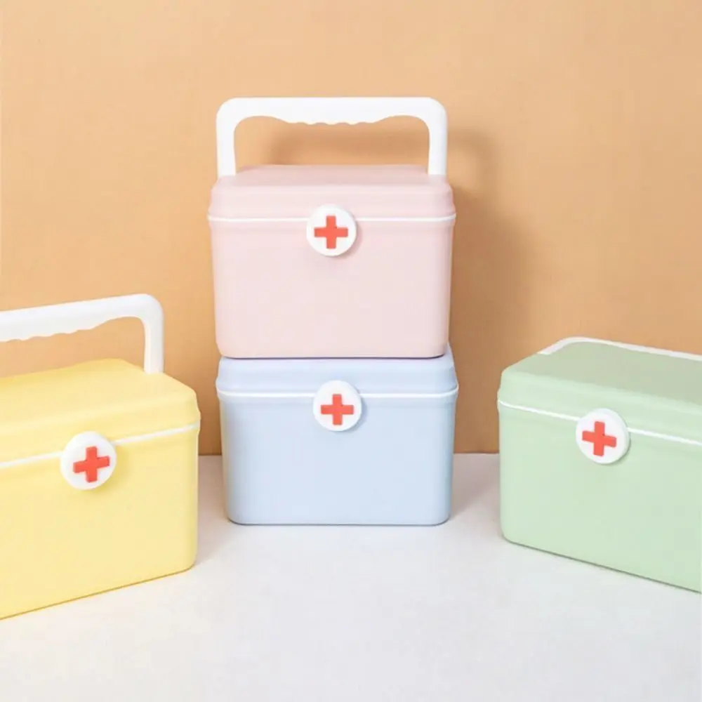 صندوق تخزين الأدوية بطبقة مزدوجة مع مقبض، حقيبة طبية ذات سعة كبيرة، صندوق طوارئ بتصميم مشبك محمول