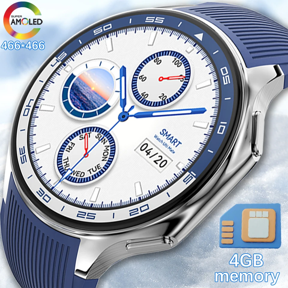 For OPPO Smart Watch Men's 466*466 AMOLED HD Screen 4GB Memory 3D Surround Vision Watch BT Call Waterproof Smartwatch 2024 New