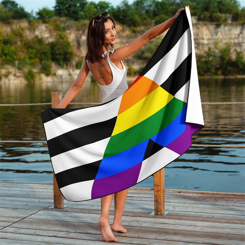 Gaslight Gatekeep Girlboss Straight Ally Pride Flag Rainbow LGBT Waffle Beach Towel 150cm x 75cm