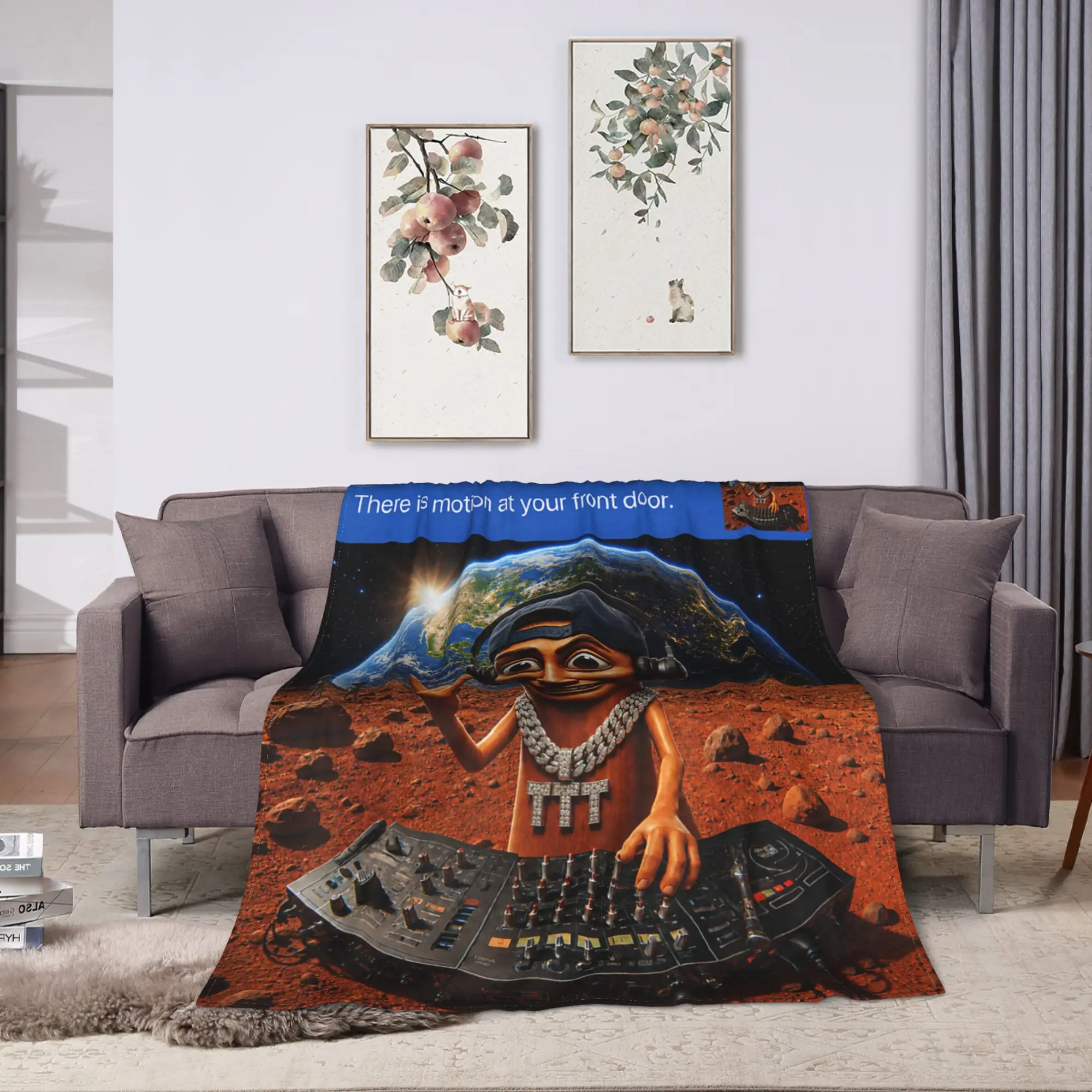 There is Motion at Your Front Door Tung Tung Sahur Space DJ Bedding Throws Soft Print Blanket  For Home Travel Flannel Bedspread