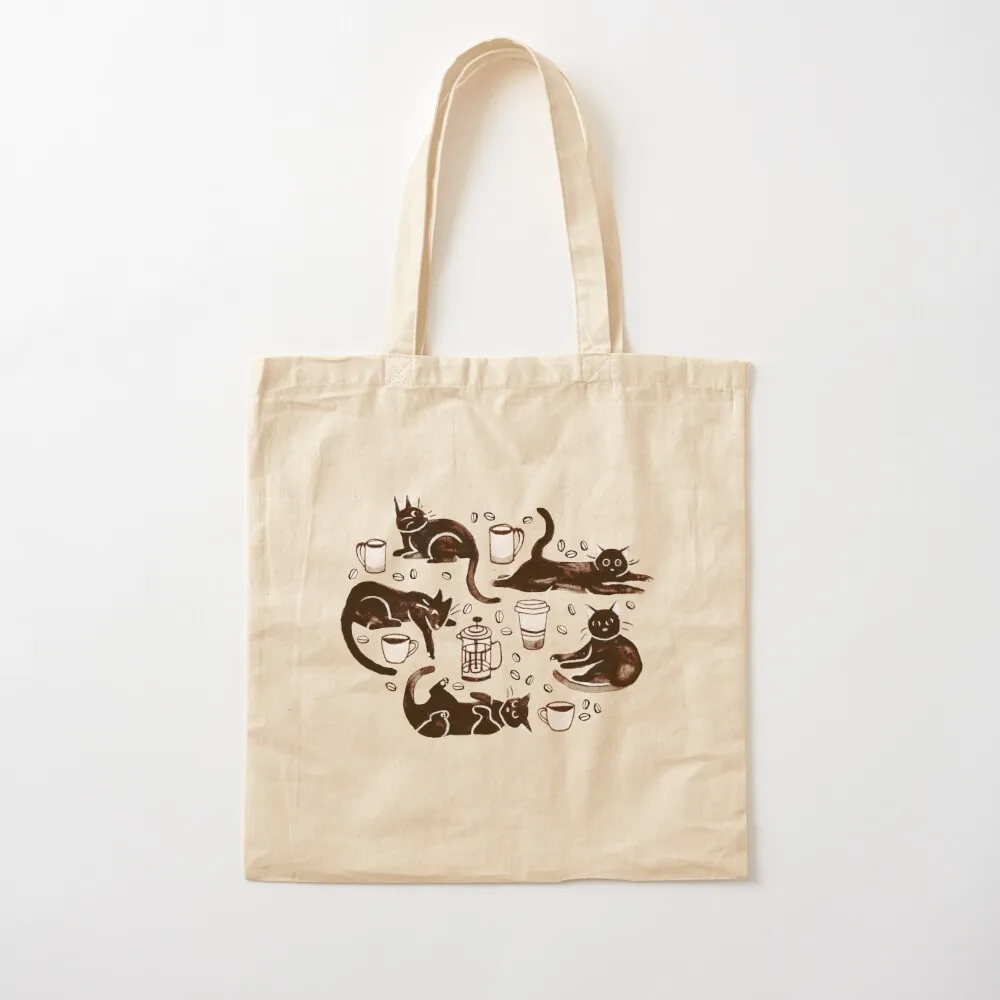 Gouache Black Cats & Coffee Tote Bag tote bag screen bags luxury women Canvas Tote Bag