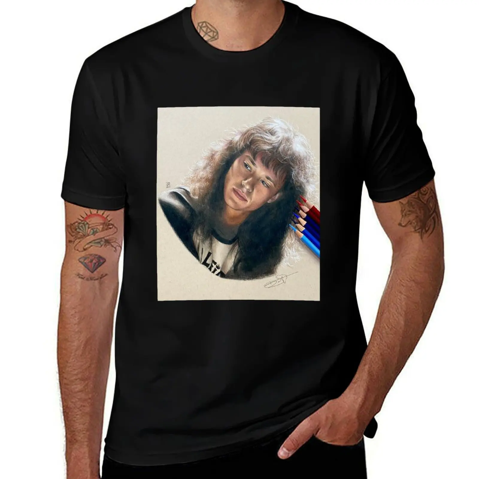 Eddie Munson Drawing T-Shirt Classic Print Short Sleeve Shirt T-Shirt