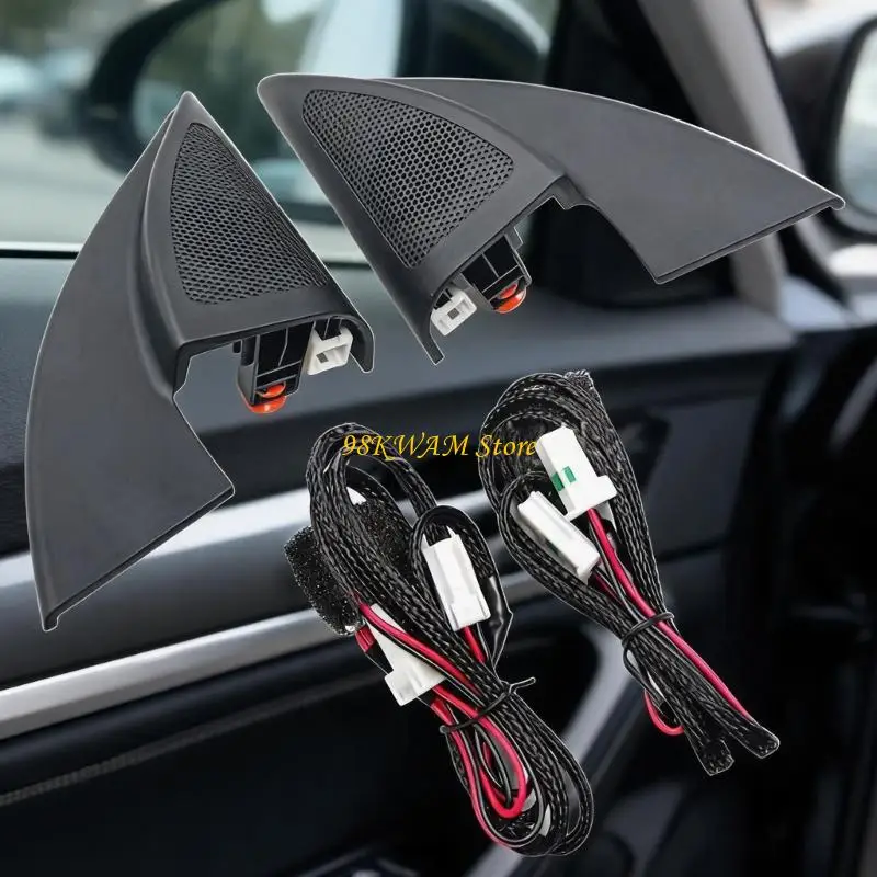 Front Door Tweeter Cover Pair with Wire Harnesses, Black Speaker Sail Panels, Left Right Part Number Reference Replacement Set