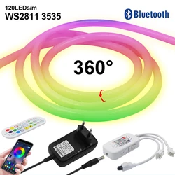 360° Round Neon Light DC24V WS2811 RGB LED Strip Neon Sign Smart Wifi Bluetooth APP Control Waterproof Neon Rope Ribbon Decor