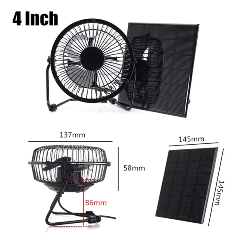 Mini Solar Panel Powered Ventilator Fan Portable 5W 4 Inch Greenhouse Solar Exhaust Fan for Office Outdoor