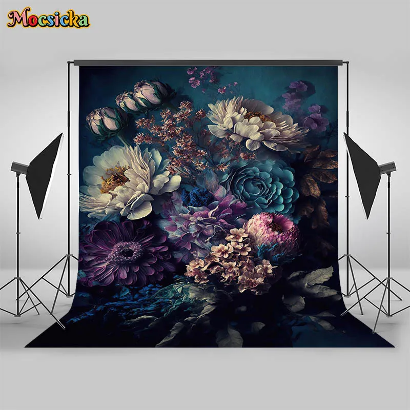 Mocsicka Floral Newborn Photography Backdrops Hand Drawn oil painting Artistic Background Photoshoots Girl Photo Prop Banner