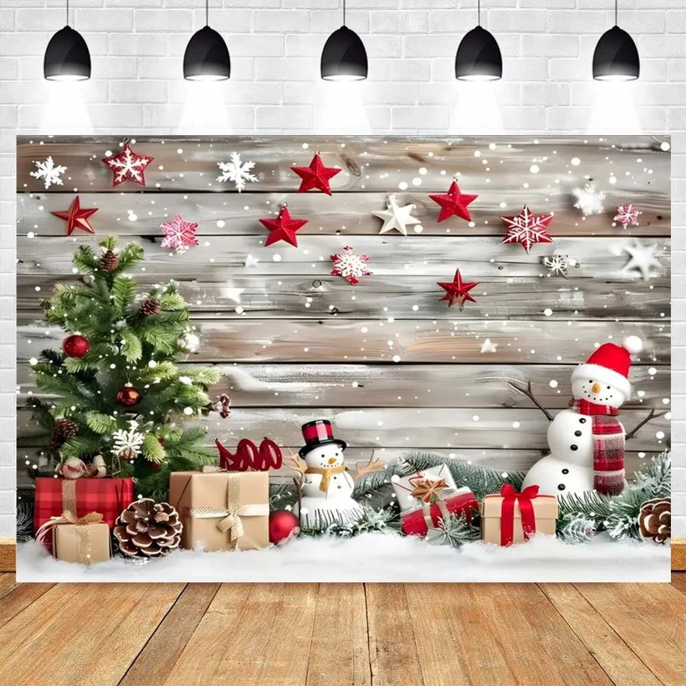 Wooden Board Christmas Background Photography Retro Rustic Wood Wall Christmas Tree Gift Backdrop Party Decor Photobooth Props