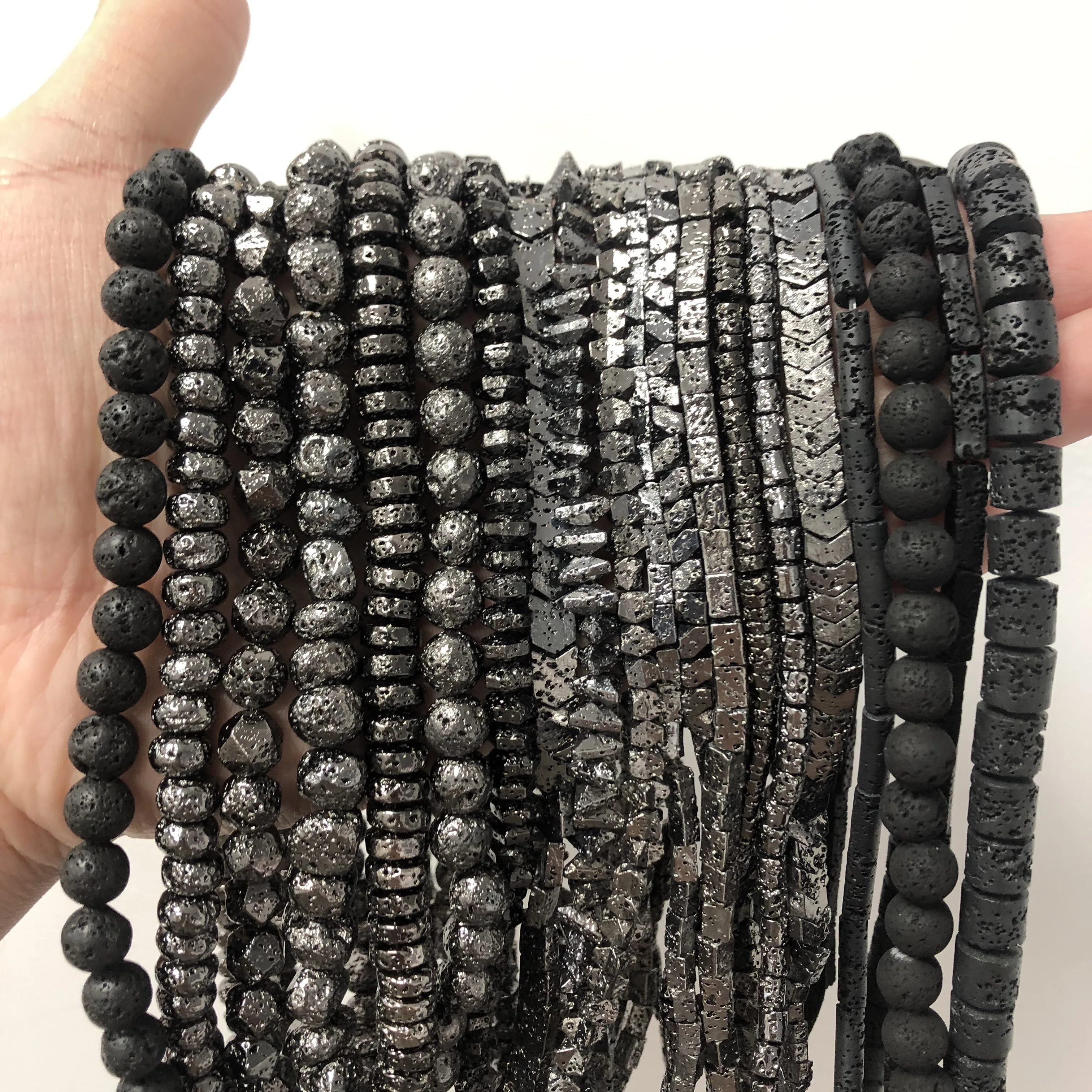 Natural Stone Beads Black Lava Stone Plated Black Volcanic Rock Loose Beads Handmade Jewelry Making Diy Earring Bracelet