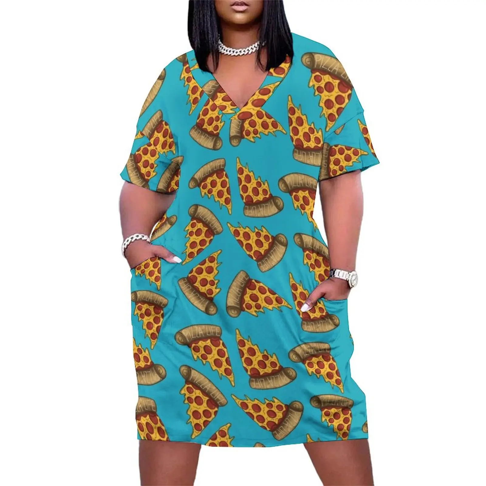 Pizza is LIFE Loose Pocket Dress dresses summer Women's summer suit clothes