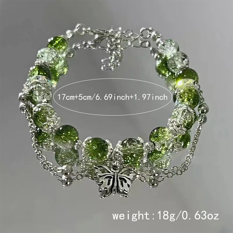 Nischen-Design Super Feenhaftes Schmetterlingsarmband für Damen, Süßes Grünes Perlen-Quasten-Kettenarmband, Elastisches Armband, Exquisiter Partyschmuck – Detail 1