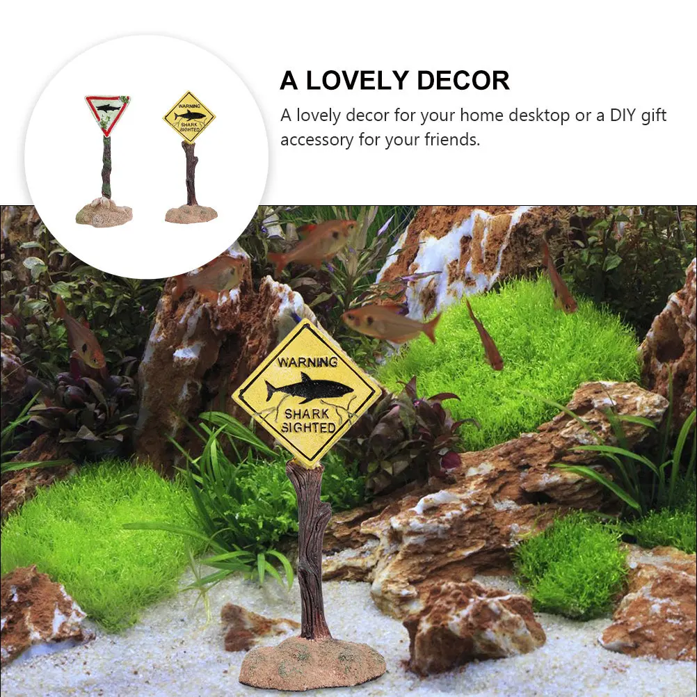 2Pcs Resin Miniature Warning Sign Ornaments Long-Lasting Resin Decoration for Garden Micro Landscape Desktop Ornament