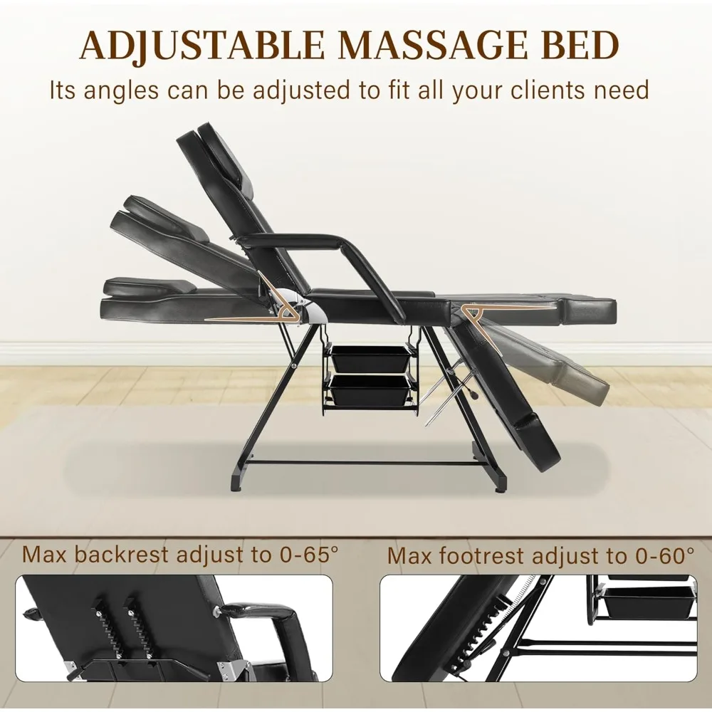 Tattoo Chair for Client, Facial Bed for Esthetician with Hydraulic Stool, Adjustable Massage Table with Split Legs Design