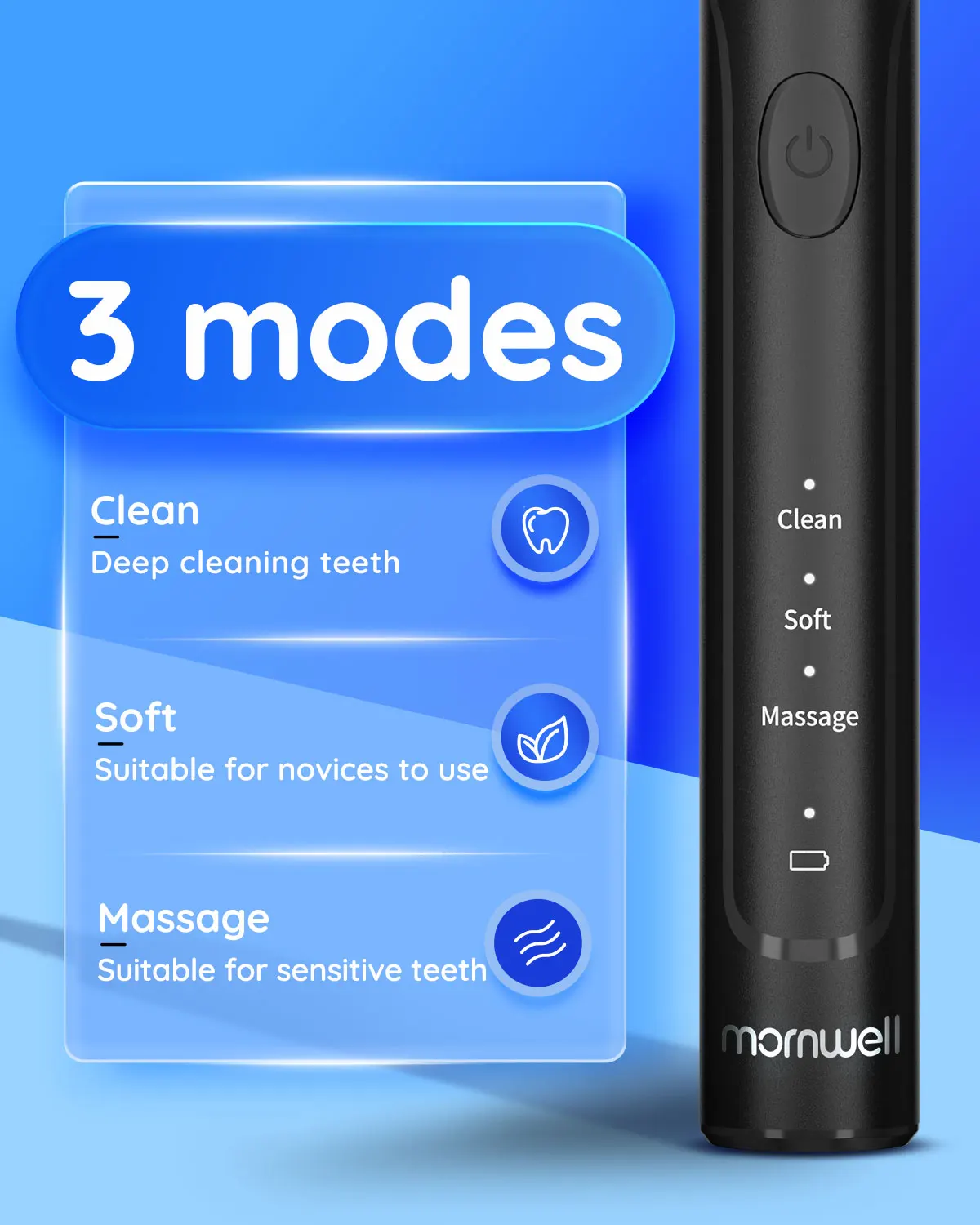 Mornwell T37 Electric Sonic Toothbrush USB Charge Adult Waterproof Ultrasonic Automatic Tooth Brush 8 Brushes Replacement Heads