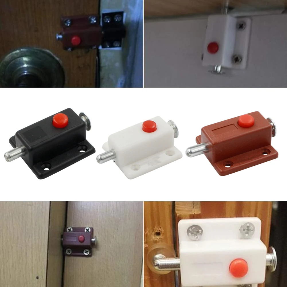 Automatic button pin with lock buckle and stainless steel spring for durable door lock latch in residential and commercial use