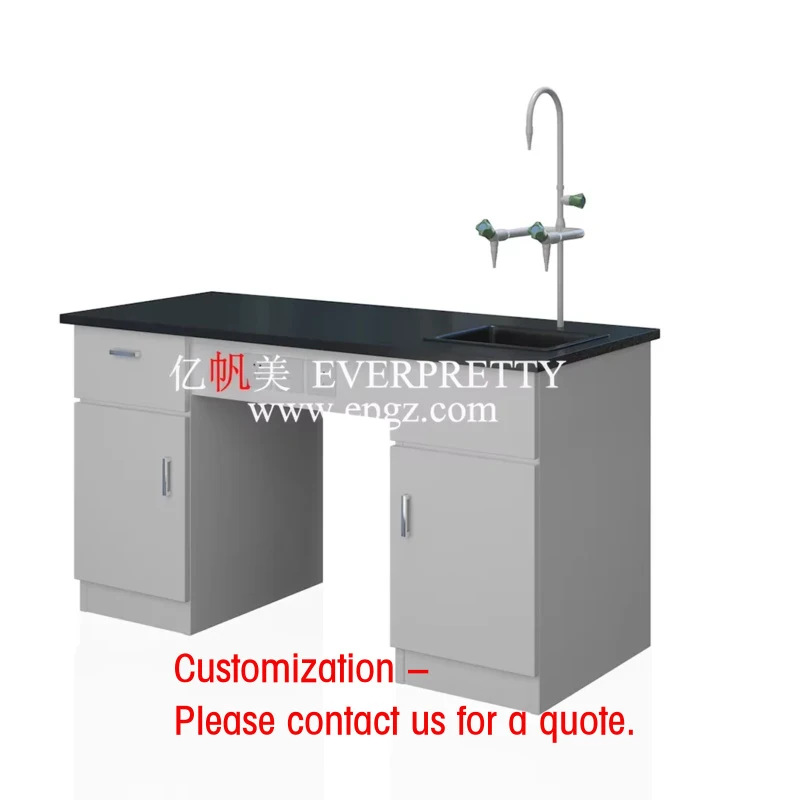 custom.EVERPRETTY Laboratory Workbench with  Integrated Sink & Dual Faucet Laboratory Equipment Resin Lab Teacher Table