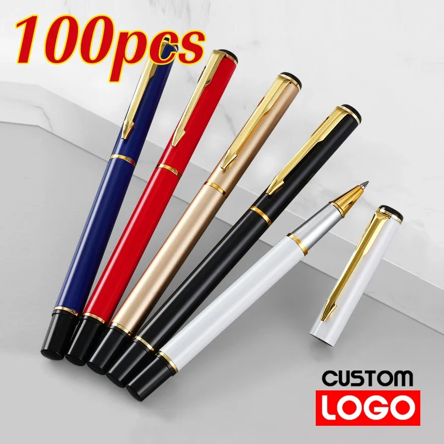 100pcs Metal Ballpoint Pen Gift Pen Water Based Advertising Signature Pen Custom Logo Engraved Name Office Stationery Wholesale