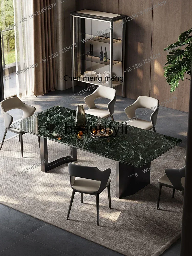2003 Natural large flower green luxury stone dining table light luxury dining table modern villa home marble dining table and ch